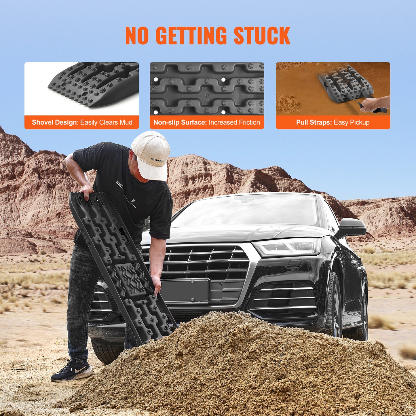 Traction Boards 2-Pack – 10-Ton Off-Road Vehicle Recovery Boards for Mud, Sand & Snow, High-Strength PP with Pull Straps & Storage Bag for SUV, Truck & RV