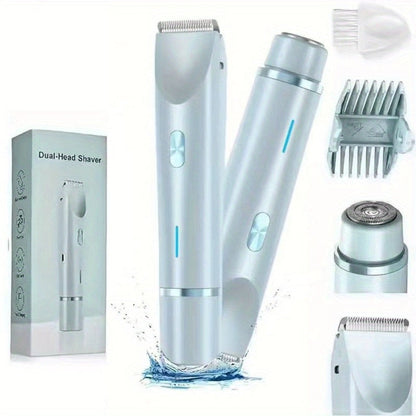 Bikini Trimmer Electric 2-in-1 Rechargeable Dual-Head Face Shaver for Women - Stainless Steel Blade USB Cordless Hair Remover for Bikini Line Face Arms Thighs Body Portable Gift