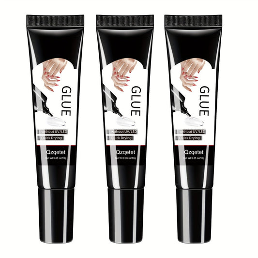 Semi-Solid Nail Glue Gel 3 Pack No UV Lamp Needed 10g Each - Extra Strong Anti-Drip Press On Nail Adhesive Quick Dry Long Lasting Waterproof Bond for False Nails Acrylic Tips Nail Extensions Women
