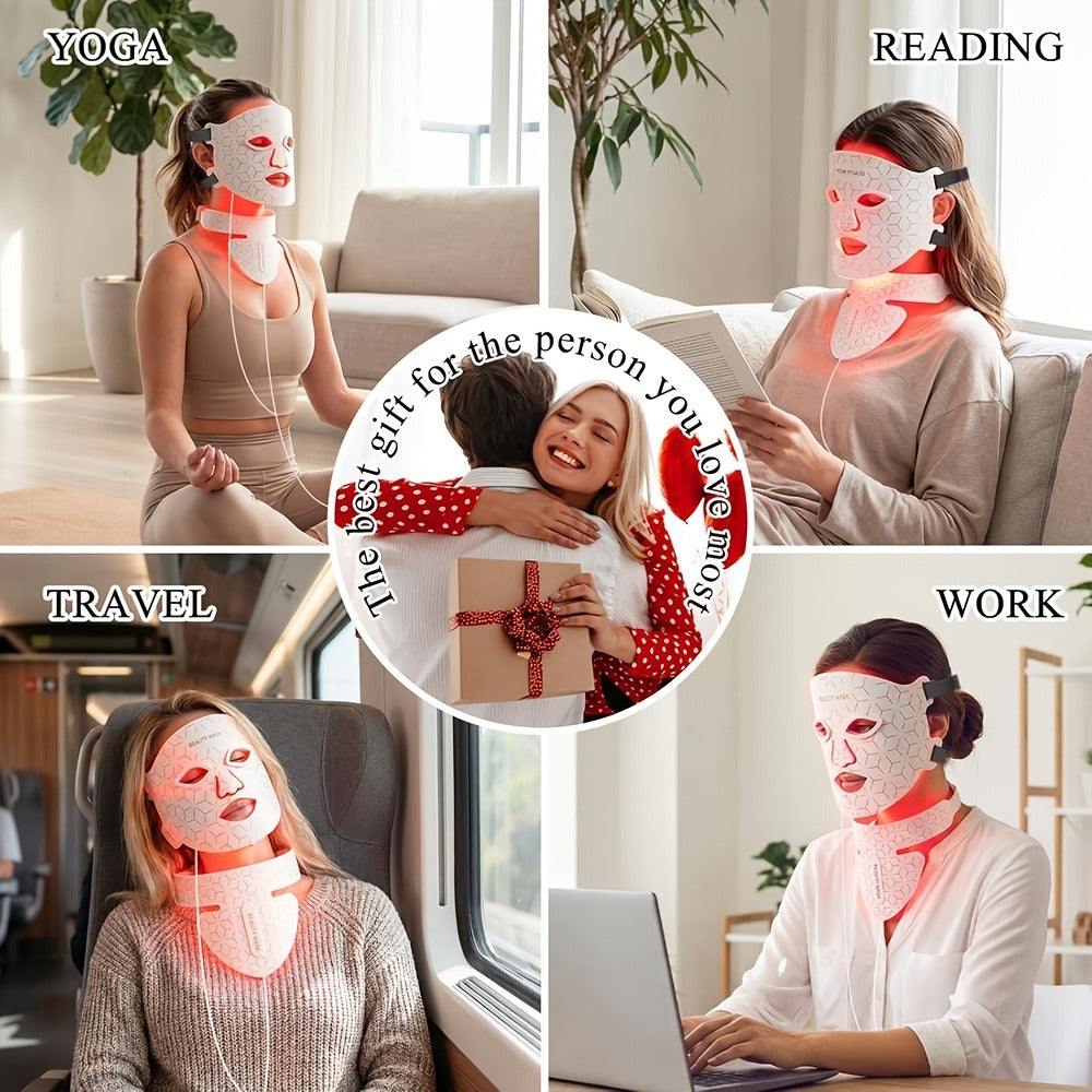 LED Face Mask – 7-in-1 Red Light Therapy for Face & Neck, 93+80 LED Beads, Separate Silicone Applicator, 1800mAh Rechargeable, Adjustable Color Brightness & Timer, Anti-Aging Skin Care Gift for Women