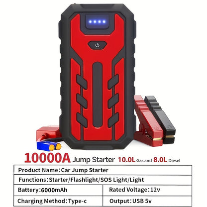 Car Jump Starter Portable Emergency Power Bank with LED Flashlight SOS Air Pump for Small Vehicles Roadside Emergency Kit