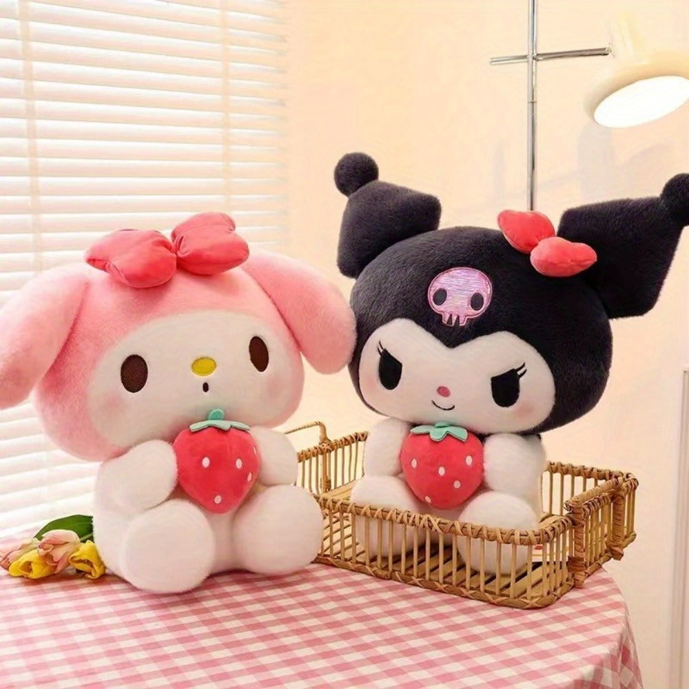Sanrio Kuromi My Melody Strawberry Plush 9.84 Inch – Kawaii Sitting Stuffed Animal Doll for Girls, Room Decor, Stress Relief, Birthday Christmas Holiday Gift