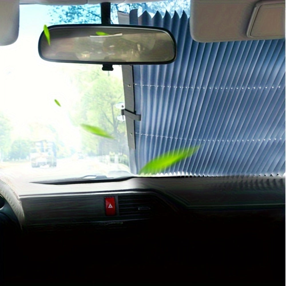 Retractable Windshield Visor Aluminum Automatic Foldable Car Sun Shade UV Protection Thermal Blind Easy Attach Front Window Sunshade Heat Blocker Car Interior Accessory