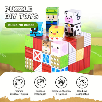 Farm Animal Magnetic Blocks 54pcs STEM Educational Toy – Farm Theme Magnetic Cubes with Animals & Farmer, Creative Learning Building Set, Birthday Easter Christmas Gift for Kids