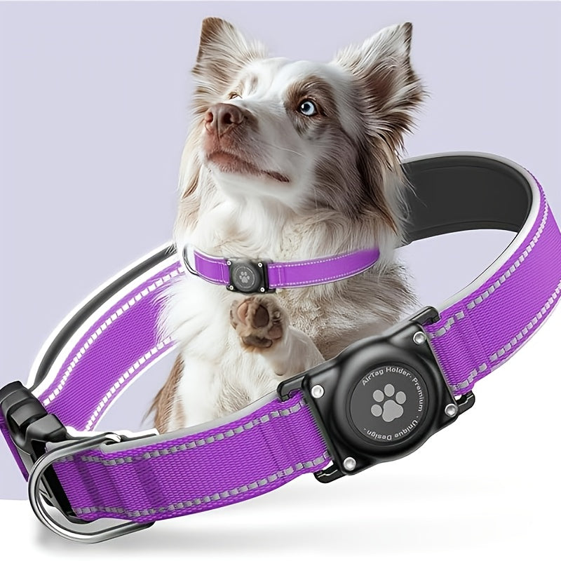 Reflective Dog Collar with AirTag Holder – Padded Durable Collar for Small, Medium & Large Dogs | S, M, L, XL | 6 Colors