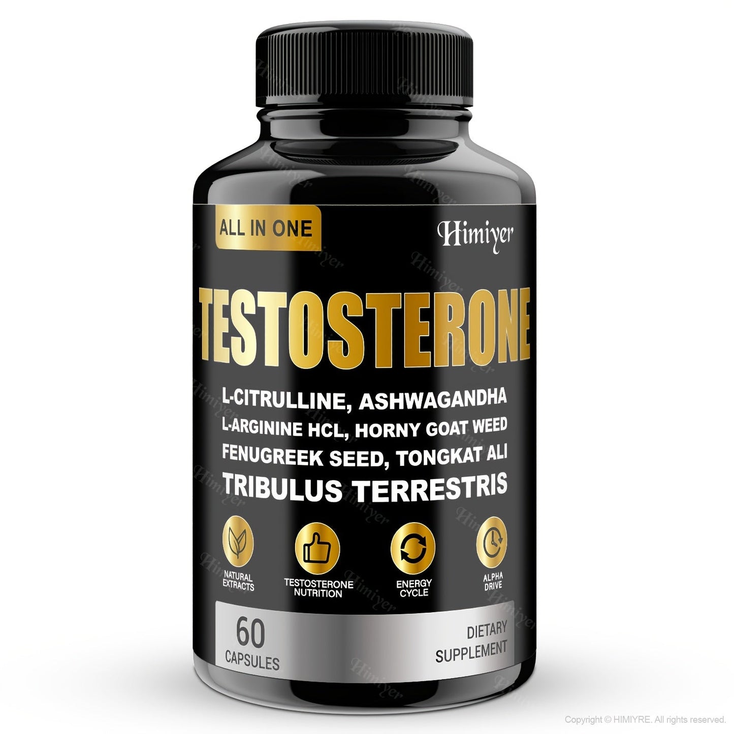 Tongkat Ali Testosterone Booster for Men with Tribulus, Fenugreek & L-Arginine - Plant-Based Natural Supplement for Strength, Libido, Nitric Oxide & Male Vitality - 60 Capsules 30-Day Supply