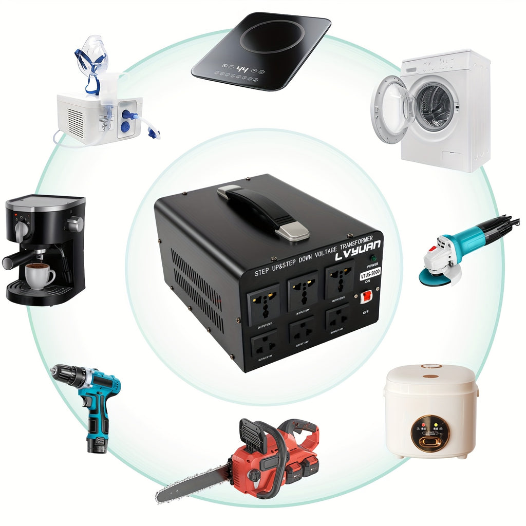 Boost/Buck, 3000VA/5000VA Peak Voltage Converter, 110V And 220V Voltage Converter With US Outlet, Universal Outlet, Circuit Breaker (needs To Be Connected To Electricity For Use), Without Battery
