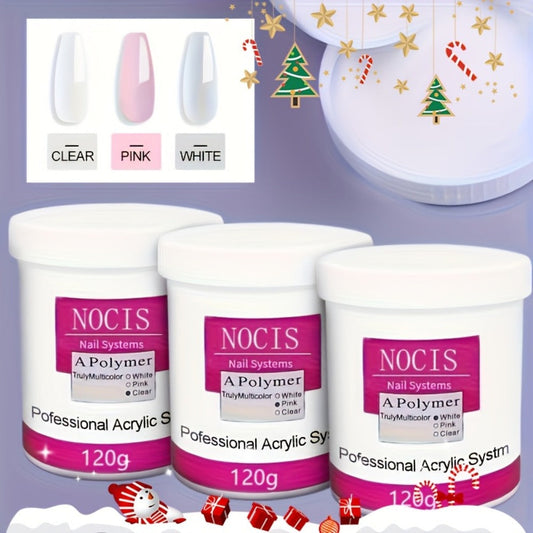 No Lamp Acrylic Nail Extension Powder 120g Clear Pink White — Long-Lasting Crystal Formula for Carving 3D Nail Art Overlays Professional Salon & Home Use