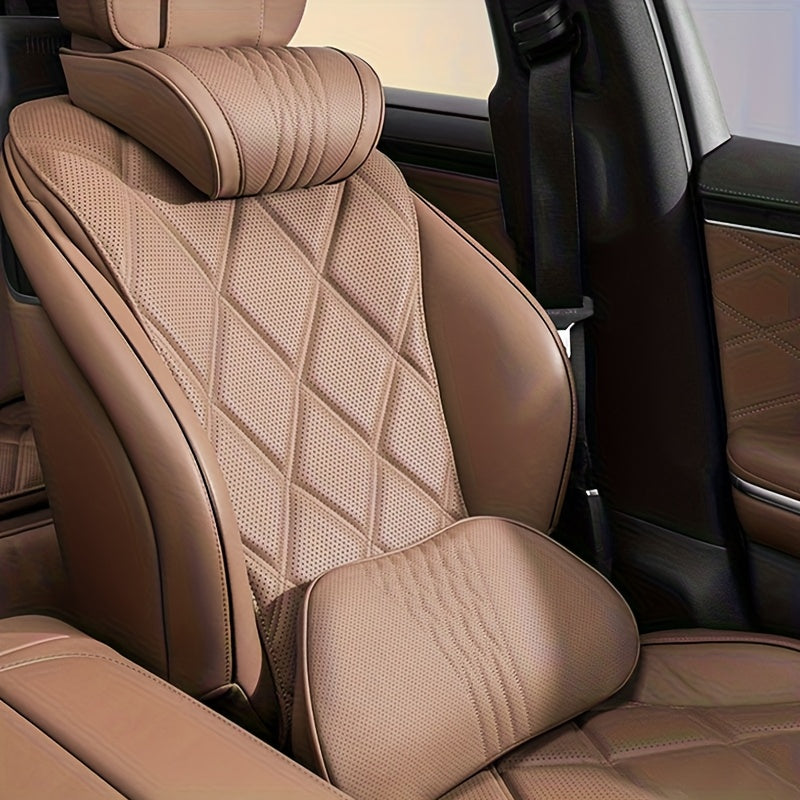 Luxury Car Neck Pillow, Napa Leather Headrest, Seat Cushion, Neck Support Pillow, Car Seat Cushion, Comfortable And Breathable, Lumbar And Neck Support, Exquisite Embroidery, Suitable for All Seasons, Car Interior Decorative Additions