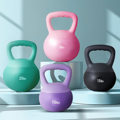 Soft PVC Kettlebell Iron Sand Filled – Wide Non-Slip Handle, 10 to 25 lbs, Safe for Home Use – Strength Training Weights for Women & All Fitness Levels, 4 Colors