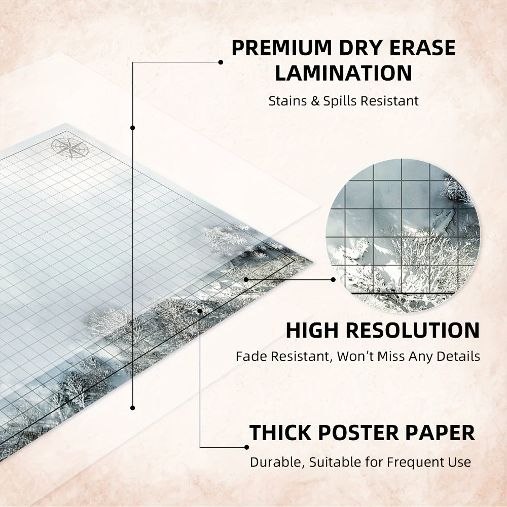 DnD Battle Map 3 Pack 24x36 Inch Dry Erase – Double-Sided 6 Terrain Grid Mats with Dice Accessories & Shoulder Bag, 1 Inch Grids for D&D 5e Pathfinder TRPG Tabletop RPG, Dungeon Master Gift