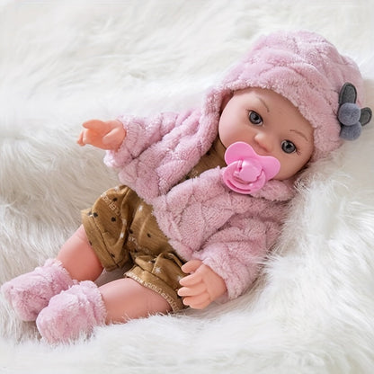 Mini Reborn Baby Doll 12 Inch Pink Plush Outfit Set – 30cm Realistic Newborn Girl Doll with Hat, Socks & Pacifier, Soft Lifelike Baby Doll for Toddlers, Birthday Christmas Holiday Gift for Girls Ages 3+