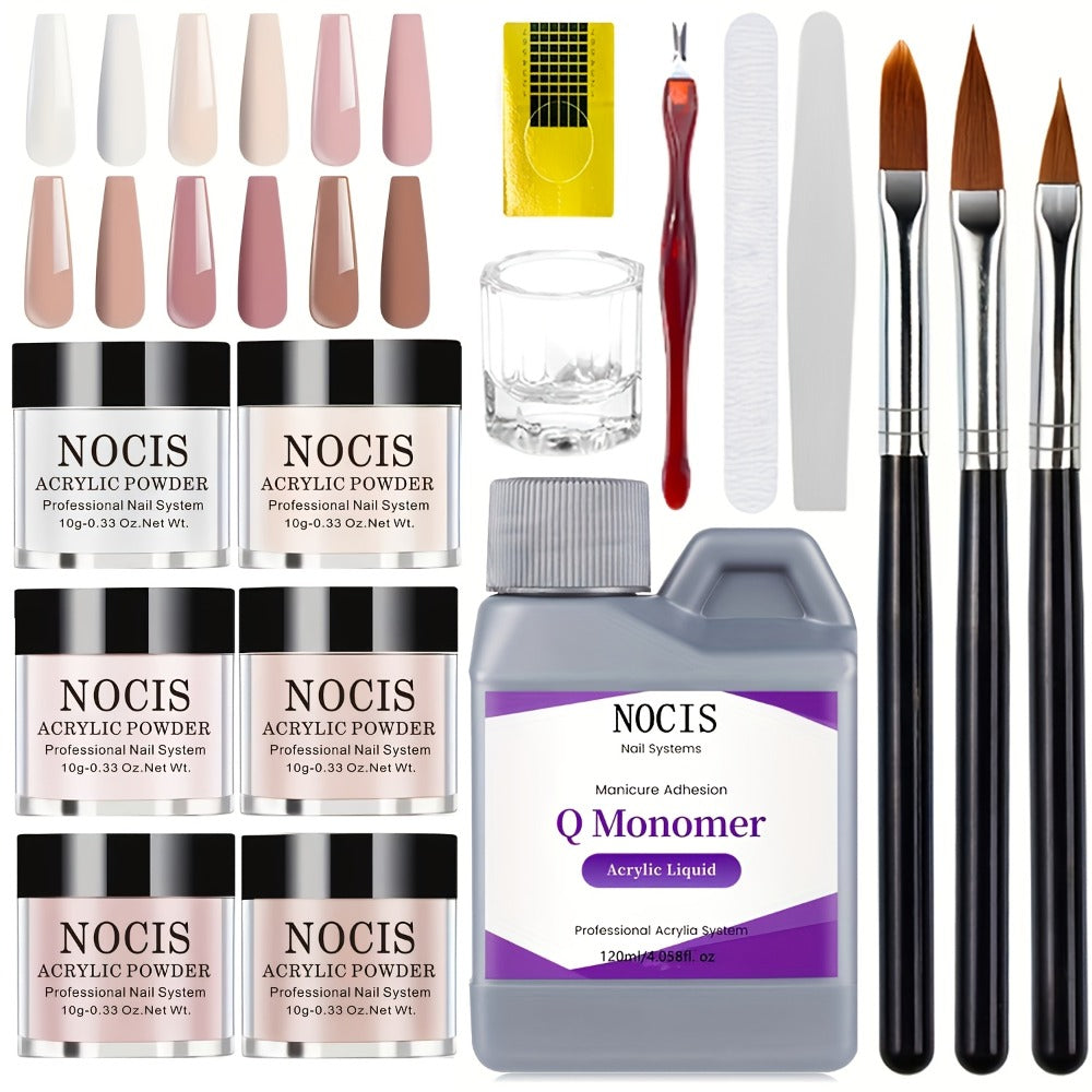 6 Color Pink Nude Crystal Acrylic Powder Set — No Lamp Needed Professional 3D Nail Art French Extensions All Season Salon & Home Kit Beginner to Tech
