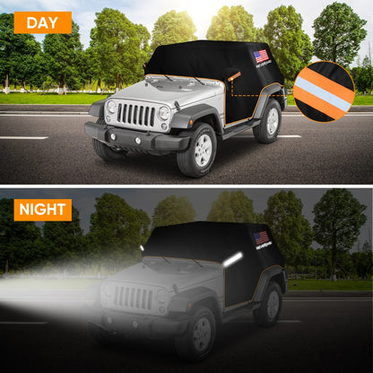 Jeep Wrangler Half Car Cover Waterproof 210D Oxford Fabric – Reflective Strip Windproof Straps for JK JL JKU JLU 2-Door & 4-Door 2007–2024