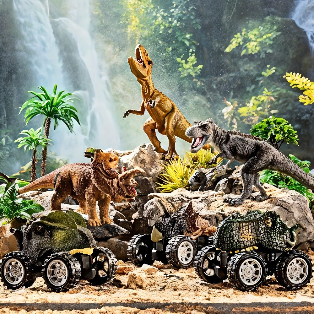 Dinosaur Transport Truck Toy Set with Lights & Sounds – 7-in-1 Dino Carrier with 3 Dinosaur Figures & 3 Monster Cars for Boys Girls Ages 3+, Battery Powered, Birthday Christmas Gift