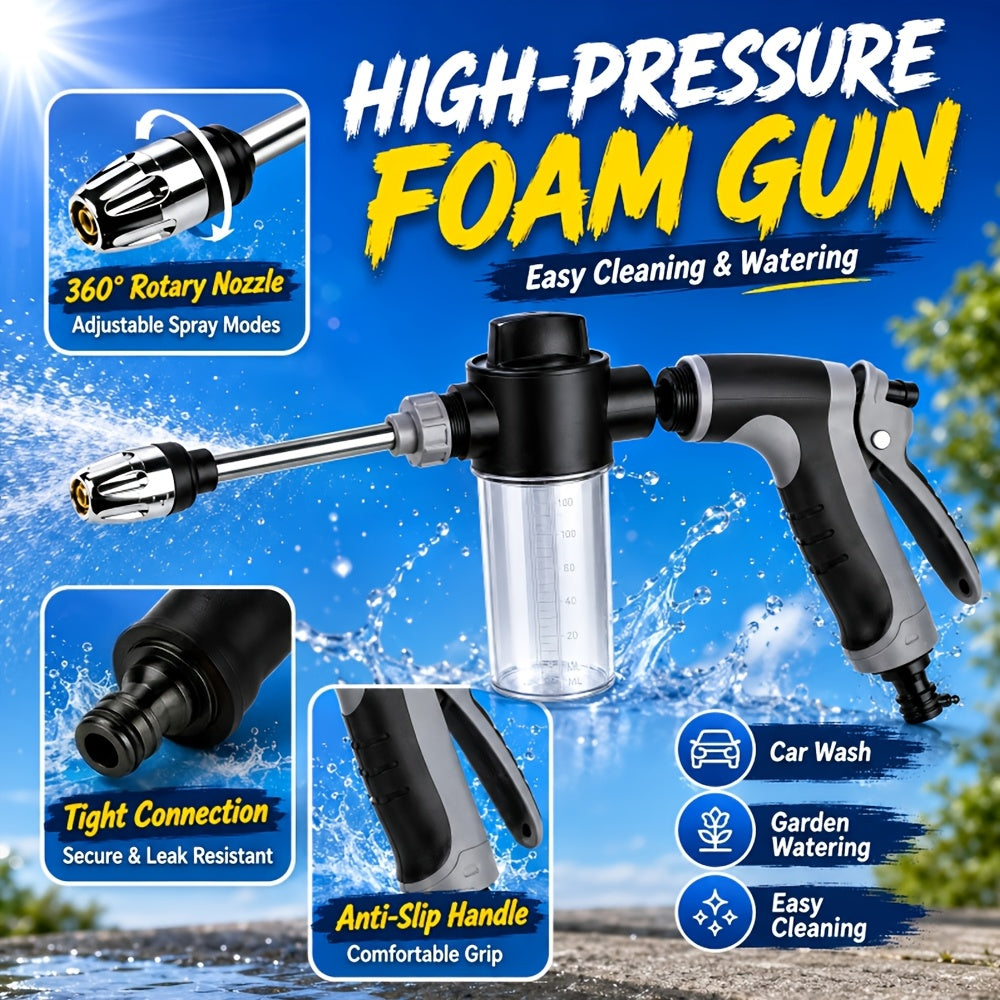 High-Pressure Foam Cleaning Gun, Equipped with 1/2 Inch And 3/4 Inch Hose Adapters, 360-Degree Rotating Nozzle with Adjustable Modes, Suitable for Women And The Elderly, Car Cleaning Tool, Suitable for Cars, Yards, And Various Cleaning Facilities