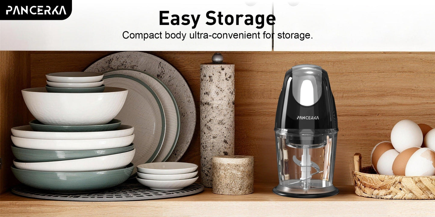 Electric Food Chopper Mini Food Processor – One-Touch 600ml Vegetable Chopper with 4 Stainless Steel Blades, Meat Grinder Blender for Garlic, Fruits, Smoothie, Puree, Black