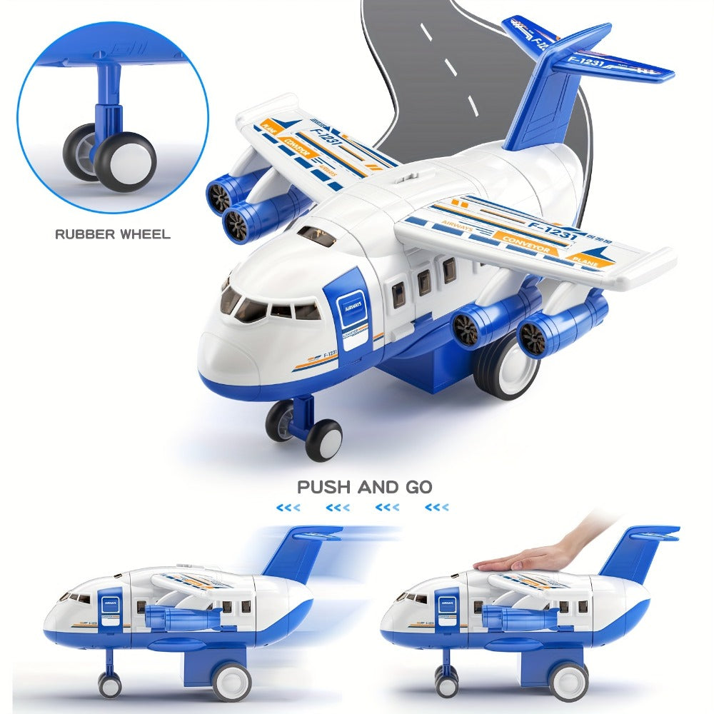 Kids Airplane Toy with LED Lights & Music – Inertia Friction Powered Passenger Plane Diecast Aircraft for Toddlers Boys Girls Ages 3-8 Educational Vehicle Toy Birthday Christmas Gift