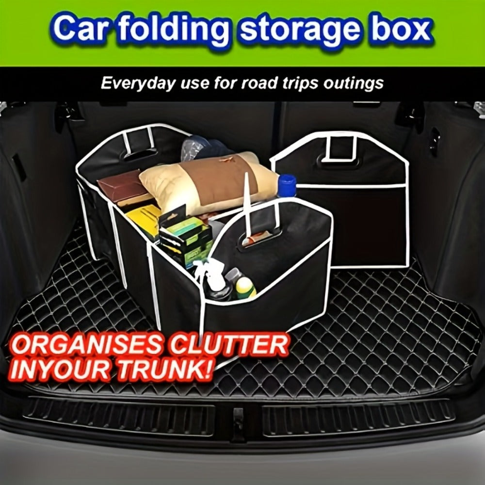 Foldable Car Trunk Organizer Bag – Waterproof Large Capacity Storage with 3 Compartments | Portable Collapsible Trunk Storage Bag for SUV, Sedan & Truck | Black