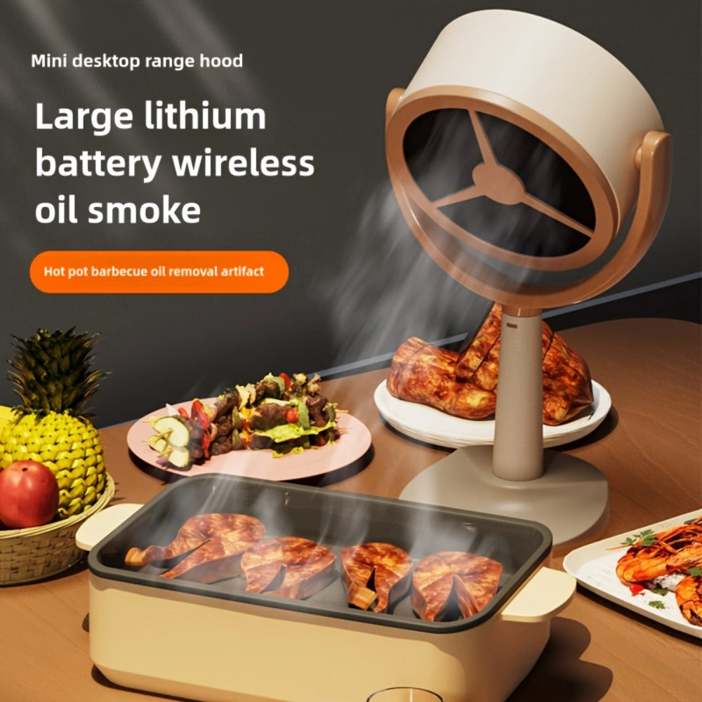 Portable USB Range Hood Handheld Exhaust Fan – Compact Smoke Absorber with 2 Filter Screens for BBQ, Hotpot, Desktop & Travel, Rechargeable Cordless