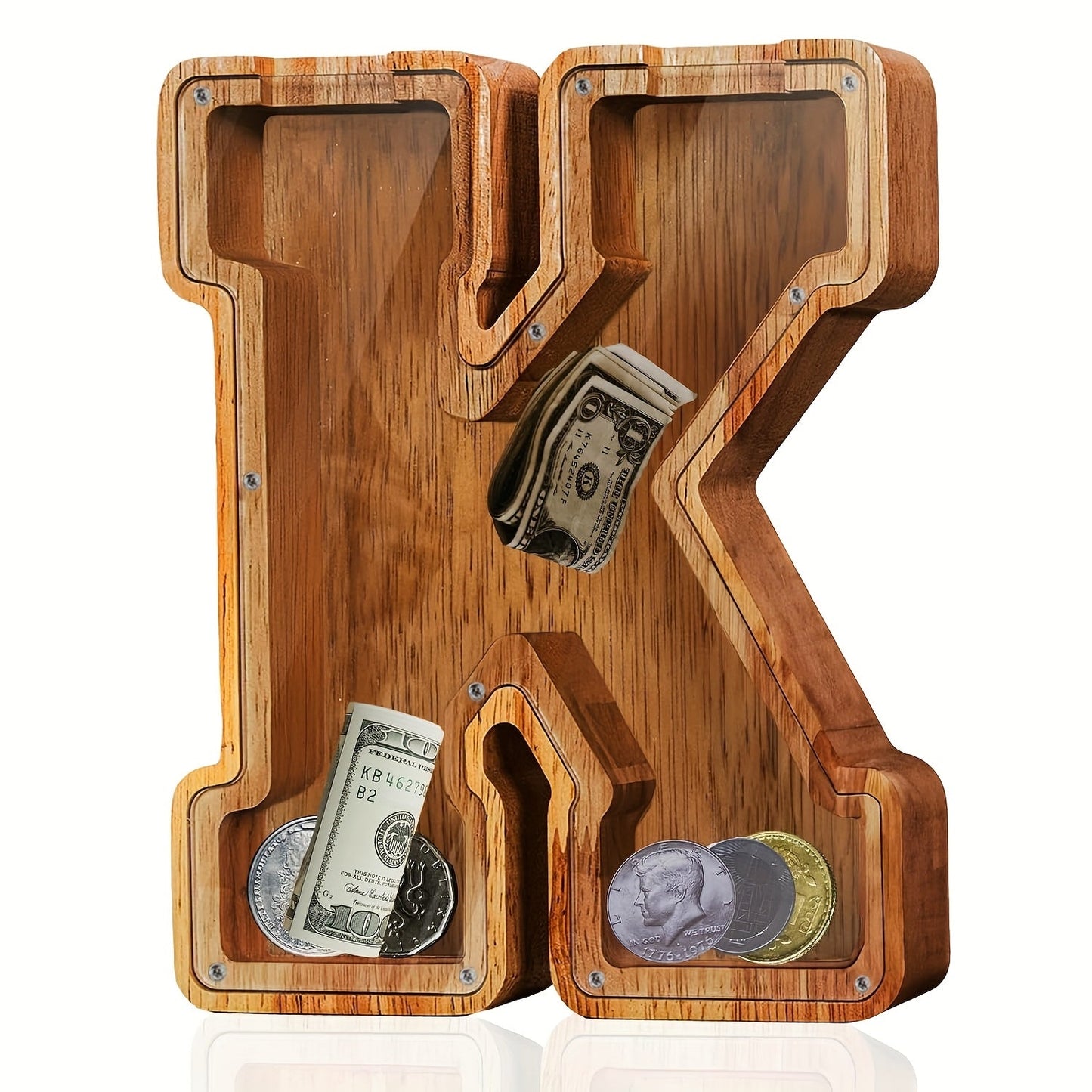 Personalized Wooden Piggy Bank for Kids – A-Z Alphabet Letter Initial Coin & Bill Savings Bank for Boys & Girls, Toddlers to Big Kids | Birthday Christmas Baby Shower Gift | Financial Literacy Toy & Room Decor