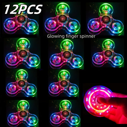 LED Spinning Top Fidget Toy 12 Pack Glow in the Dark Crystal Gyroscope with Vibrant Lights 4-Gear Colorful Spin Top for Kids Boys Girls Party Favors Birthday Christmas Gift