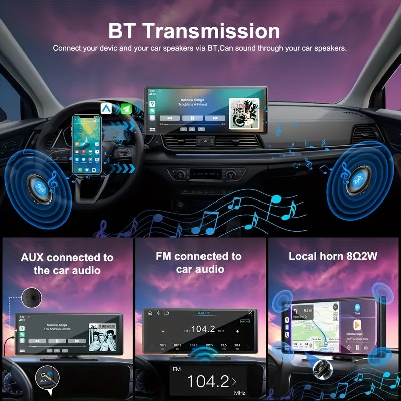 High-Definition Front Camera 10.2-Inch Large Car Screen, 4K Ultra-Clear Display, Carplay/Android Auto Control Supporting BT Wireless Connection, Parking Assistance, Entertainment, Video Playback, Positioning Navigation Phone Answering, with 64GB TF