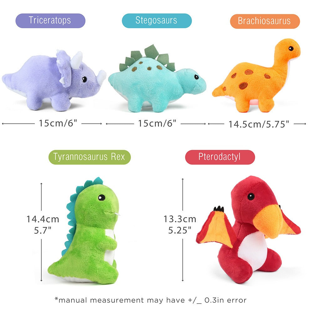 Mini Dinosaur Plush Set 5 Pack with Egg Carrying Case — 5-6 Inch Soft Stuffed Dino Toys for Baby Toddlers Kids, STEM Easter Basket Birthday Christmas Party Favor Gift for Dino Lovers