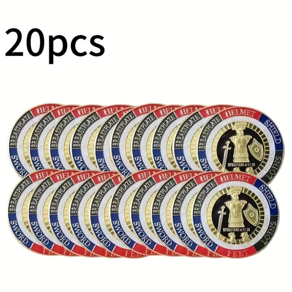 Armor of God Challenge Coins 20 Pack Golden – Christian Prayer Commemorative Coins, Faith Gift for Men & Women, Church Bible Study VBS Sunday School Stocking Stuffer Confirmation Gift