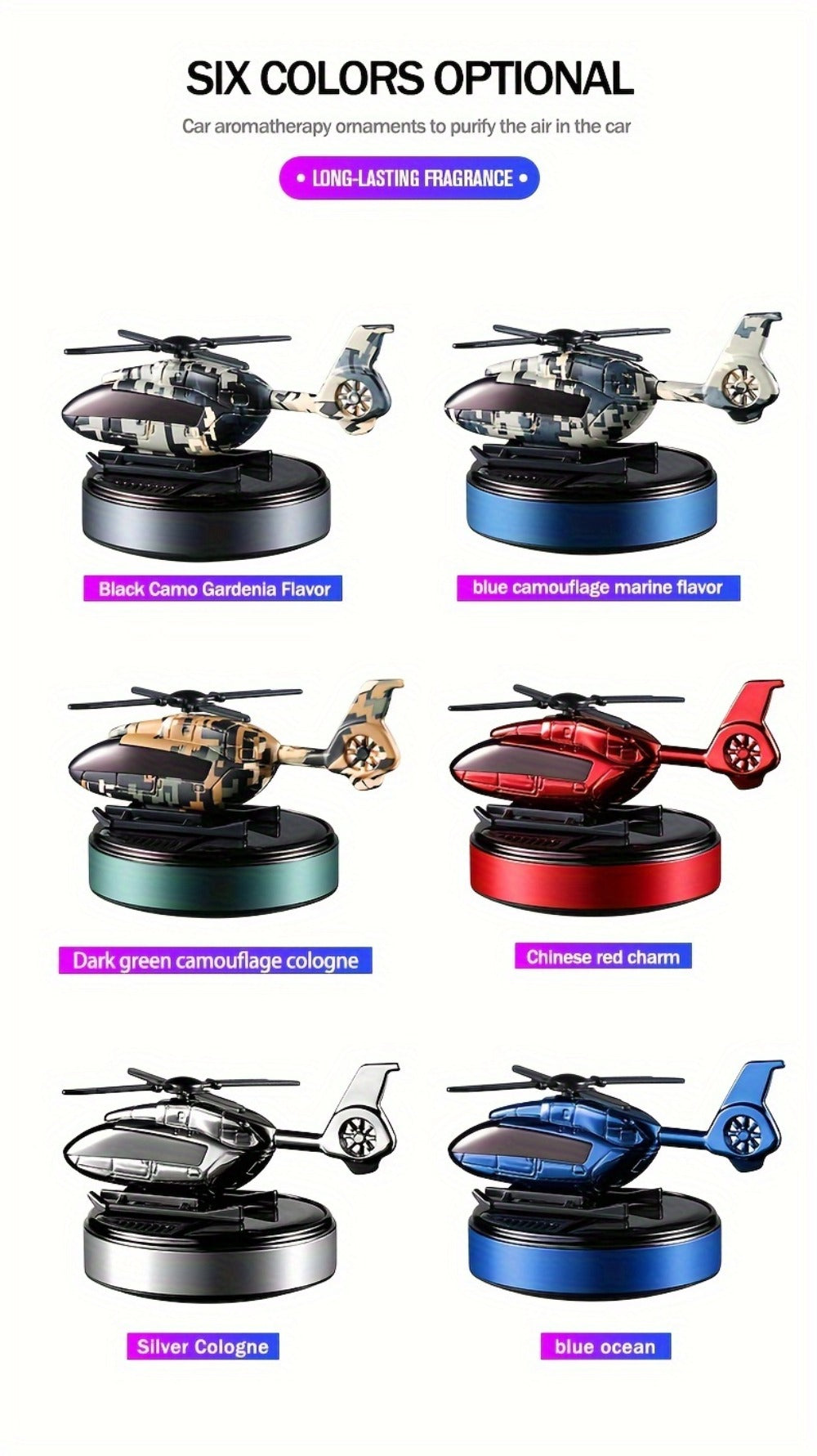 Car Air Freshener Solar Aromatherapy Diffuser Dashboard Helicopter Decoration Perfume Deodorant Auto Interior Accessories Gift for Men Women Alcohol-Free Essential Oil Scent