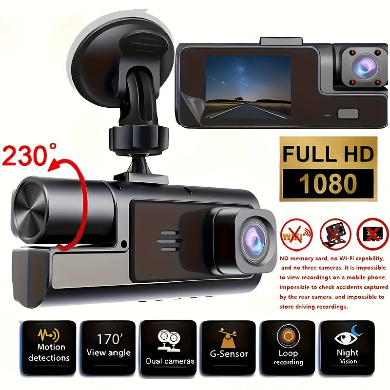 1080P Dash Cam with 3 Cameras Front Built-In Rear Infrared Night Vision 170° Wide-Angle Built-In Audio 32GB Card Connection to Smartphone Loop Recording G-Sensor 24 Parking Monitor