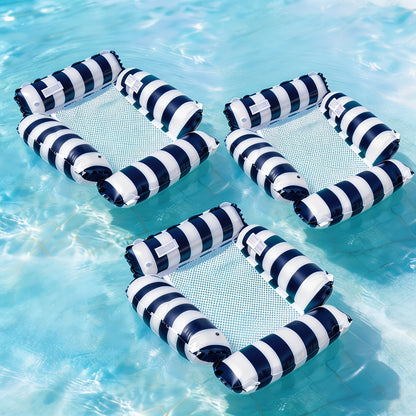 Inflatable Pool Float for Adults – Cooling Mesh Striped Swim Ring 110cm Floating Bed Chair, 2 or 3 Piece Set for Pool Beach Lake Summer Vacation