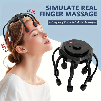 Electric Scalp Massager – 8-Finger USB Rechargeable Head Massager with 3 Massage Modes, Portable Stress Relief & Hair Growth Stimulator, Handheld Scalp Scratcher for Men Women Home & Office Use