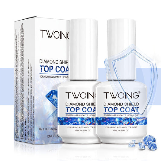 No-Wipe Gel Top Coat 2-Pack Diamond Shine High Gloss — LED Soak-Off Nail Sealer, Long-Lasting Scratch-Resistant Crystal Clear Finish for Salon & Home Manicure, Nail Art Sealer for Glitter & Foils (0.51oz Each)