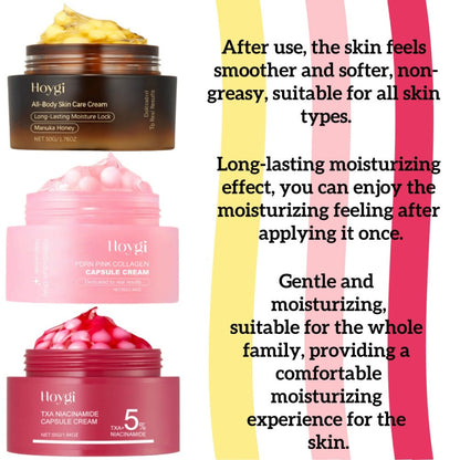 PDRN Collagen Capsule Cream Set 3pcs Vitamin C Niacinamide Advanced Capsule Technology Deep Moisturizing Day Night Face Cream — Brightening Firming Pore Minimizing Skincare Gift for Women