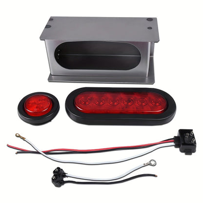 LED Trailer Tail Lights Kit – 6-Inch Oval Rear Lights with Metal Light Box & 2-Inch Amber Round Marker Lights, Waterproof Trailer Lighting Set, 2pcs