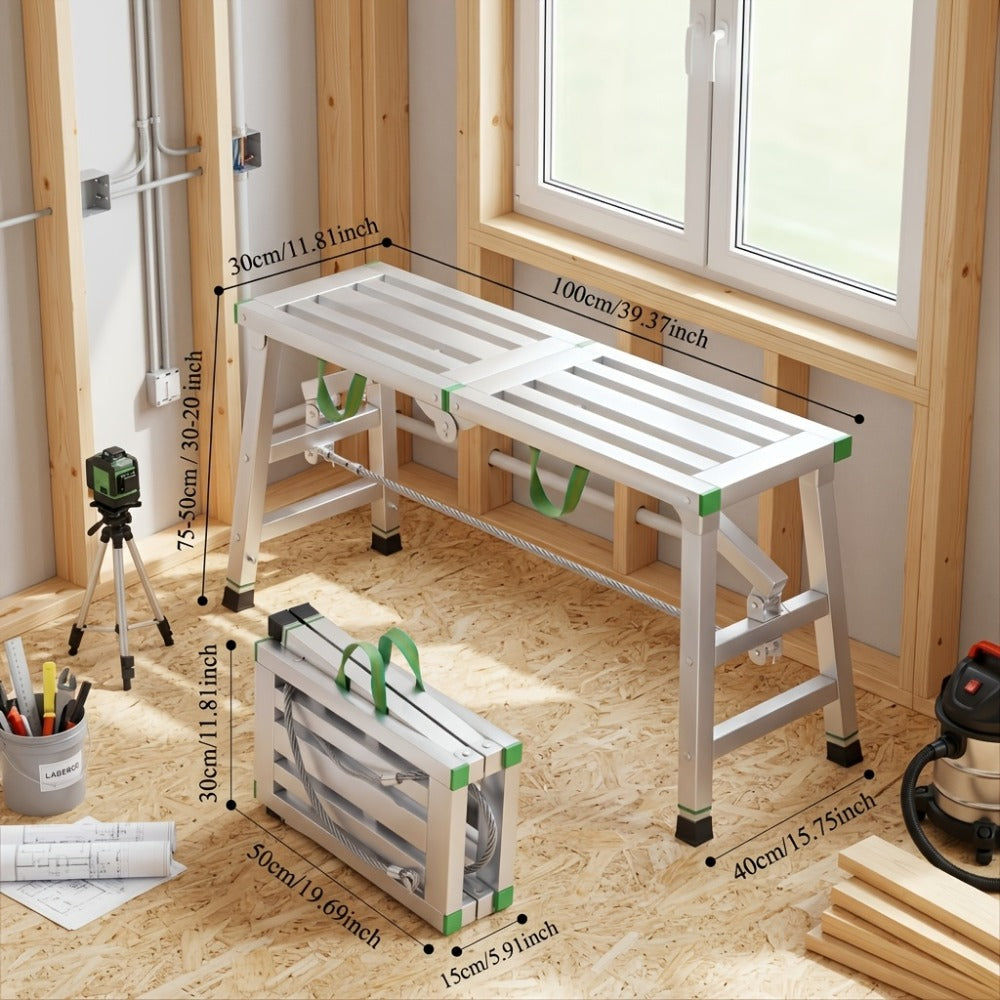 Heavy Duty Folding Work Platform Scaffold 1455 Lbs Capacity Portable Adjustable Height Ladder Stool – Multi-Function Step Stool for Painting Home Renovation Construction Indoor Outdoor Use