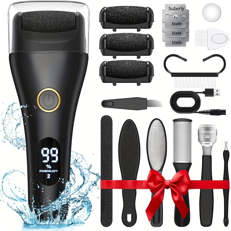 Electric Pedicure Foot File 10-in-1 Kit – Rechargeable with Digital Display, 3 Roller Heads, Dead Skin & Hard Skin Remover for Men & Women