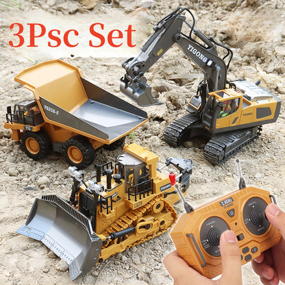 RC Construction Vehicle Set for Kids 2 3 4 Piece 2.4GHz 12-Channel Excavator Dump Truck Bulldozer Loader Alloy Remote Control Construction Equipment Birthday Christmas Gift Boys Ages 3+
