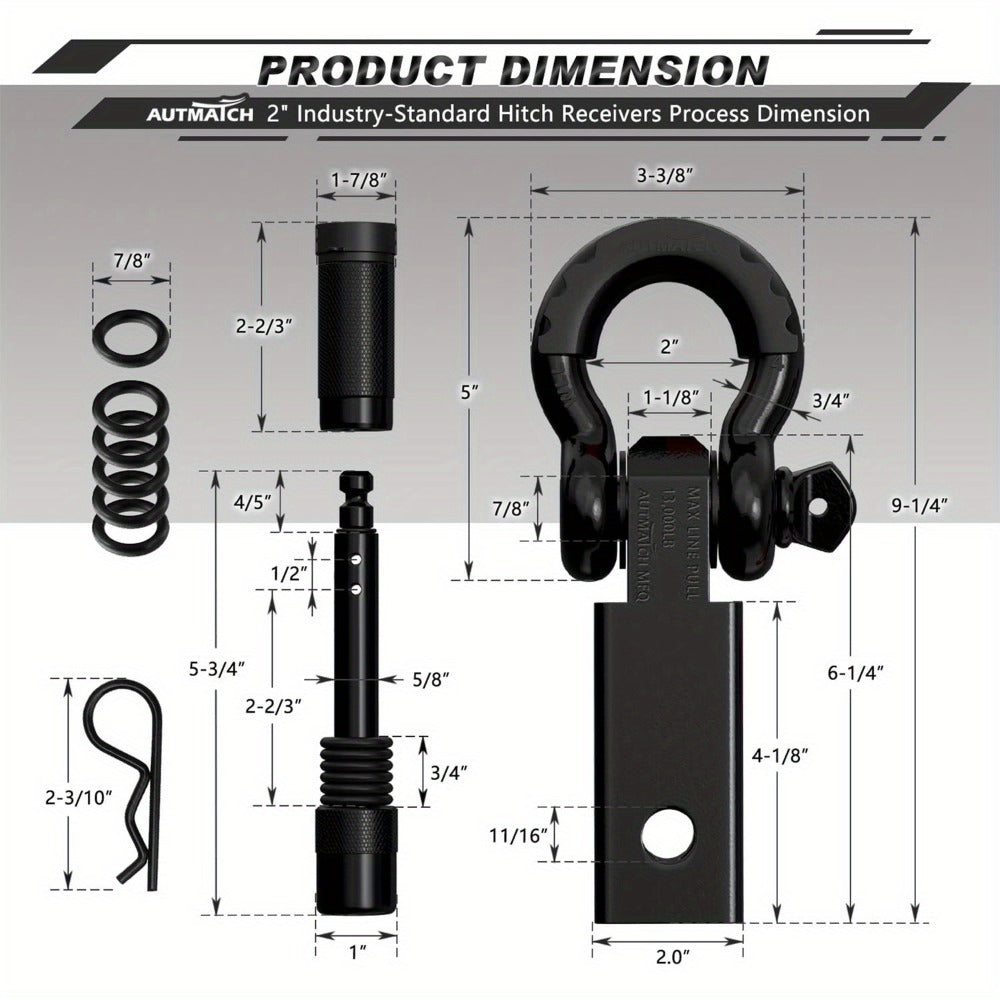 Shackle Hitch Receiver Kit 2 Inch – 45,000 lbs Break Strength, Drop-Forged Steel, Lock Pin & D-Ring, Fits Truck RV ATV Boat, 8 Colors, Towing Recovery Set