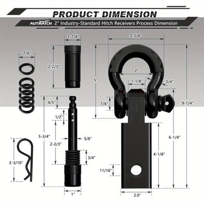 Shackle Hitch Receiver Kit 2 Inch – 45,000 lbs Break Strength, Drop-Forged Steel, Lock Pin & D-Ring, Fits Truck RV ATV Boat, 8 Colors, Towing Recovery Set