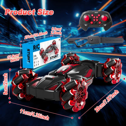 RC Stunt Car 1:24 Scale 8WD Dual Remote Control for Kids Boys Girls – 2.4GHz 28KM/H Crash-Resistant Race Car All-Terrain Tires LED Lights Two Player Birthday Christmas Holiday Gift Red Blue