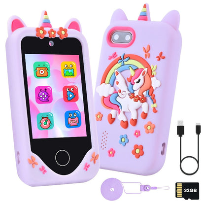 Kids Toy Phone Touch Screen HD Dual Camera with 32GB SD Card – Smartphone Toy for Girls Ages 3-10 Travel Toy – Birthday Christmas Gift Pink Purple