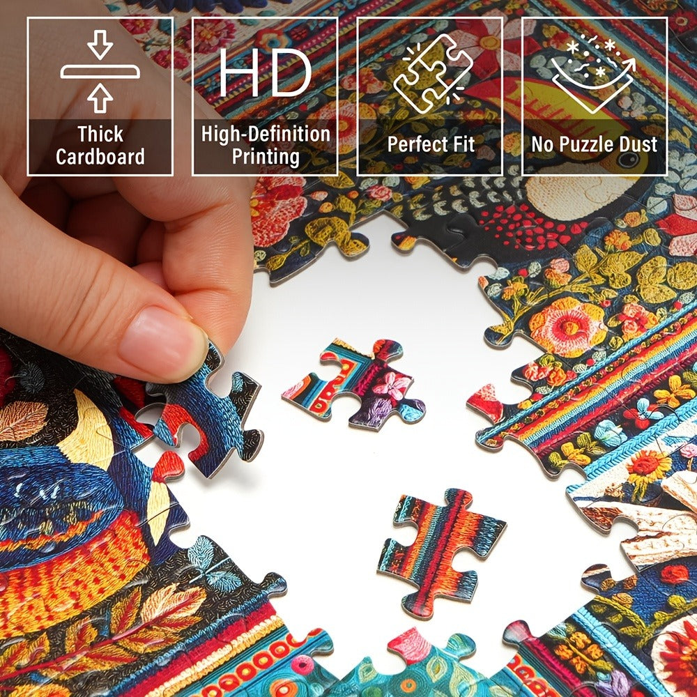 1000 Piece Bird Puzzle for Adults Bird Crochet Design – Challenging Animal Jigsaw with Letters on Back, Family Game Night Home Decoration Wall Art, Birthday Christmas Gift for Bird Lovers Men & Women