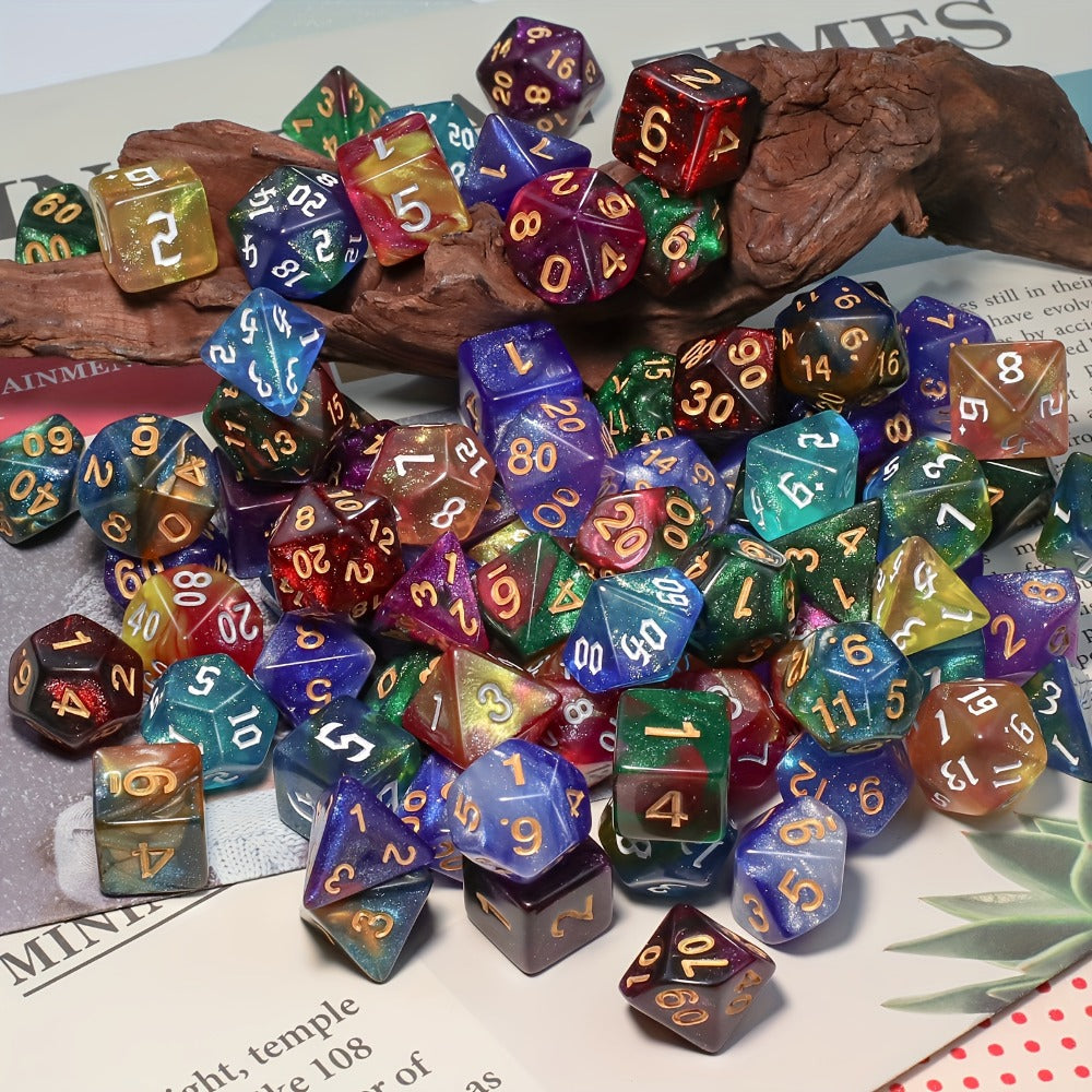 DnD Polyhedral Dice Set 84pcs – Starry Night Glitter Dice with Pouch & Tray for D&D RPG MTG Tabletop Games, Complete 12-Color Collection, Gift for Gamers