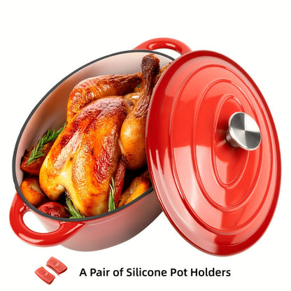 Enameled Cast Iron Dutch Oven with Lid & Dual Handles - Non-Stick Enamel Coating, Lightweight & Portable, Versatile for Bread Baking Daily Cooking Home & Outdoor Use, Available in 5 Colors
