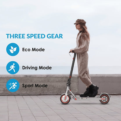 Electric Scooter for Adults 350W Motor 19 MPH 21-Mile Range Foldable Commuter Scooter 8.5 Inch Solid Tires APP Control Dual Brake LED Lights Portable