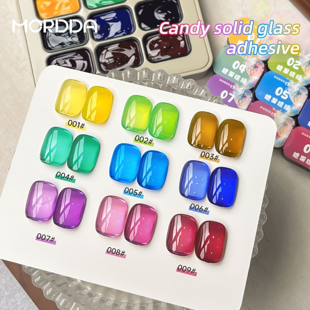 Candy Glass Gel Nail Polish Set 9 Colors Gradient Effect — Fall Winter Shades Translucent Glass-Like Finish Long-Lasting Durable Nail Art for Salon & Home Manicure Gift Women