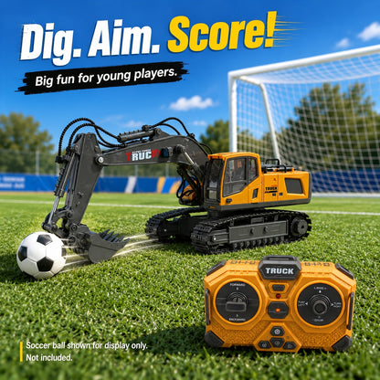 Remote Control Excavator Loader Dump Truck Toy for Kids 2.4GHz Alloy RC Construction Vehicle with Light & Sound, USB Rechargeable, Boys Gift for Halloween Thanksgiving Christmas Birthday Ages 3+