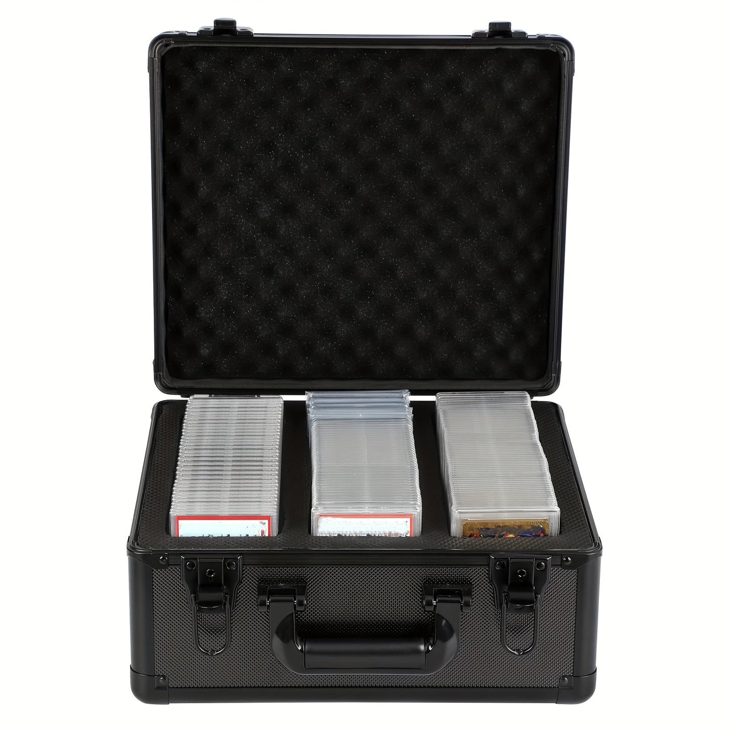 Graded Card Slab Storage Box 3-Compartment for PSA BGS FGS SGC – Premium Black Carrying Case 13.5x11.5x7.1 Inch Protects Slabs and Sleeved Cards, Trading Card Collector Organizer